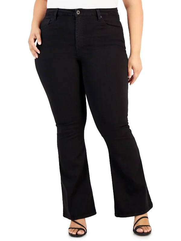 Plus Womens High Rise Knit Flare Jeans